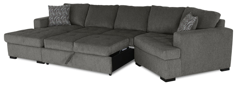 Sofa-lit sectionnel enveloppant de droite Legend 3 pièces fabriqué au Canada en tissu de chenille avec fauteuil long - brun étain