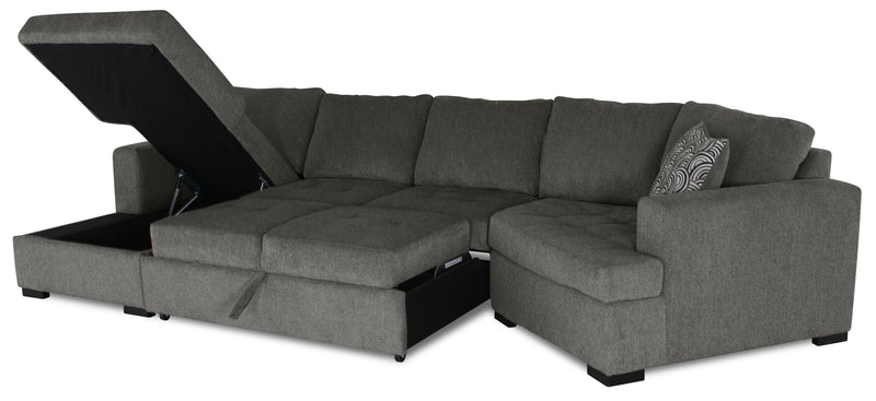 Sofa-lit sectionnel enveloppant de droite Legend 3 pièces fabriqué au Canada en tissu de chenille avec fauteuil long - brun étain
