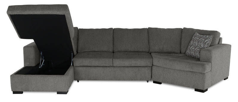 Sofa-lit sectionnel enveloppant de droite Legend 3 pièces fabriqué au Canada en tissu de chenille avec fauteuil long - brun étain