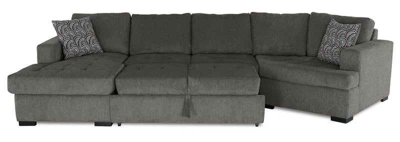 Sofa-lit sectionnel enveloppant de droite Legend 3 pièces fabriqué au Canada en tissu de chenille avec fauteuil long - brun étain
