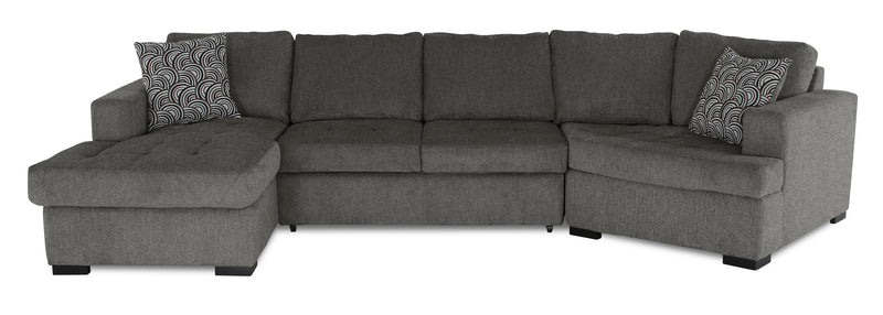 Sofa-lit sectionnel enveloppant de droite Legend 3 pièces fabriqué au Canada en tissu de chenille avec fauteuil long - brun étain