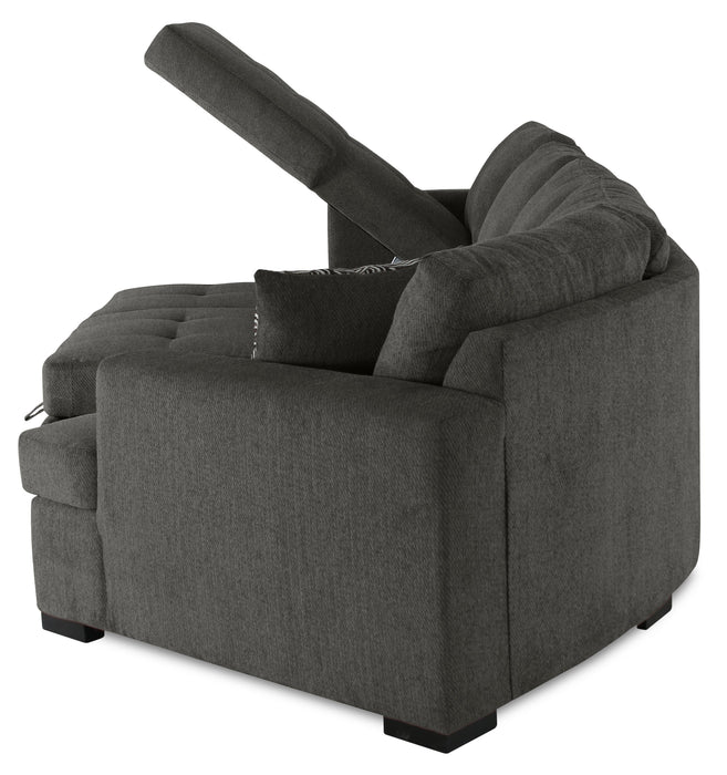 Sofa-lit sectionnel enveloppant de droite Legend 3 pièces fabriqué au Canada en tissu de chenille avec fauteuil long - brun étain