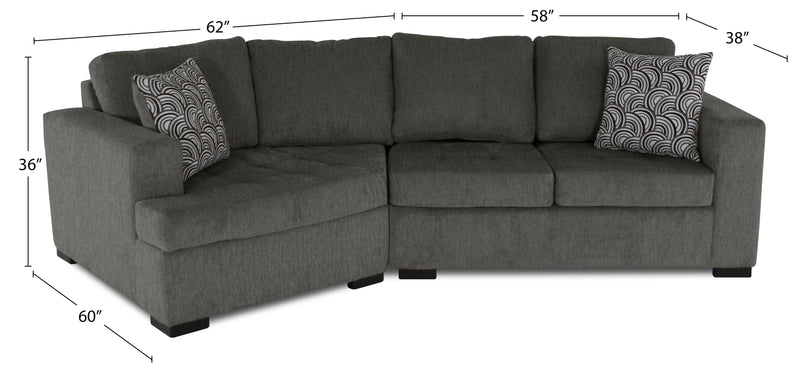 Sofa sectionnel de gauche Legend 2 pièces fabriqué au Canada en tissu de chenille avec fauteuil enveloppant - brun étain