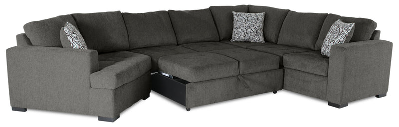 Sofa-lit sectionnel de gauche Legend 3 pièces fabriqué au Canada en tissu de chenille avec fauteuil enveloppant - brun étain