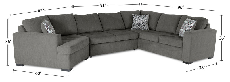 Sofa-lit sectionnel de gauche Legend 3 pièces fabriqué au Canada en tissu de chenille avec fauteuil enveloppant - brun étain
