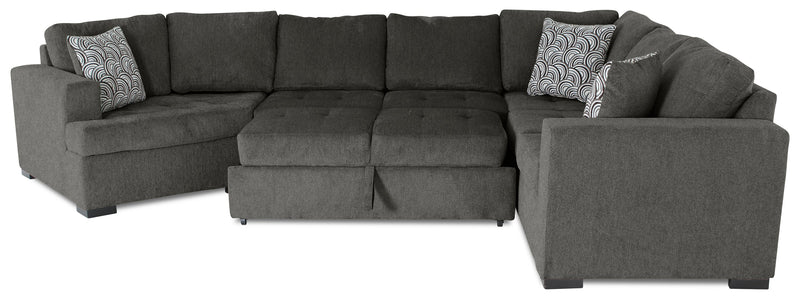 Sofa-lit sectionnel de gauche Legend 3 pièces fabriqué au Canada en tissu de chenille avec fauteuil enveloppant - brun étain