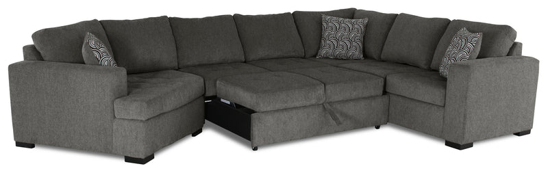 Sofa-lit sectionnel enveloppant de gauche Legend 4 pièces fabriqué au Canada en tissu de chenille avec fauteuil long - brun étain