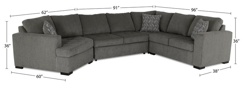 Sofa-lit sectionnel enveloppant de gauche Legend 4 pièces fabriqué au Canada en tissu de chenille avec fauteuil long - brun étain