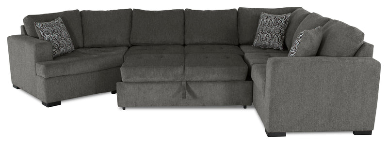 Sofa-lit sectionnel enveloppant de gauche Legend 4 pièces fabriqué au Canada en tissu de chenille avec fauteuil long - brun étain