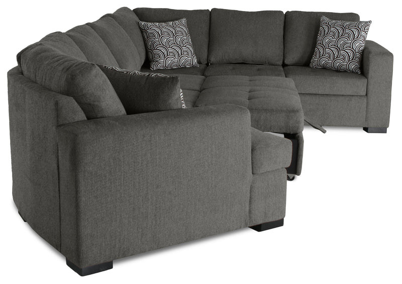 Sofa-lit sectionnel enveloppant de gauche Legend 4 pièces fabriqué au Canada en tissu de chenille avec fauteuil long - brun étain