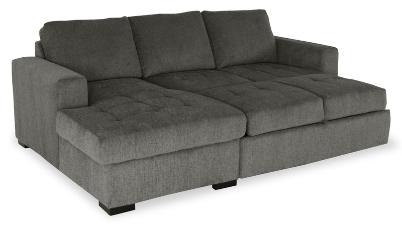 Sofa-lit sectionnel de gauche Legend 2 pièces fabriqué au Canada en tissu de chenille avec fauteuil long de rangement - brun étain