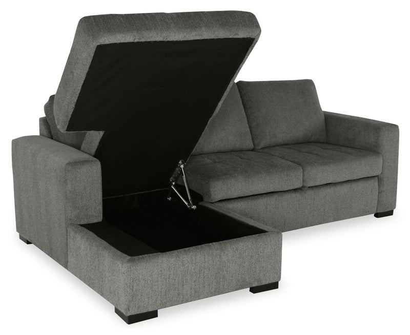 Sofa-lit sectionnel de gauche Legend 2 pièces fabriqué au Canada en tissu de chenille avec fauteuil long de rangement - brun étain