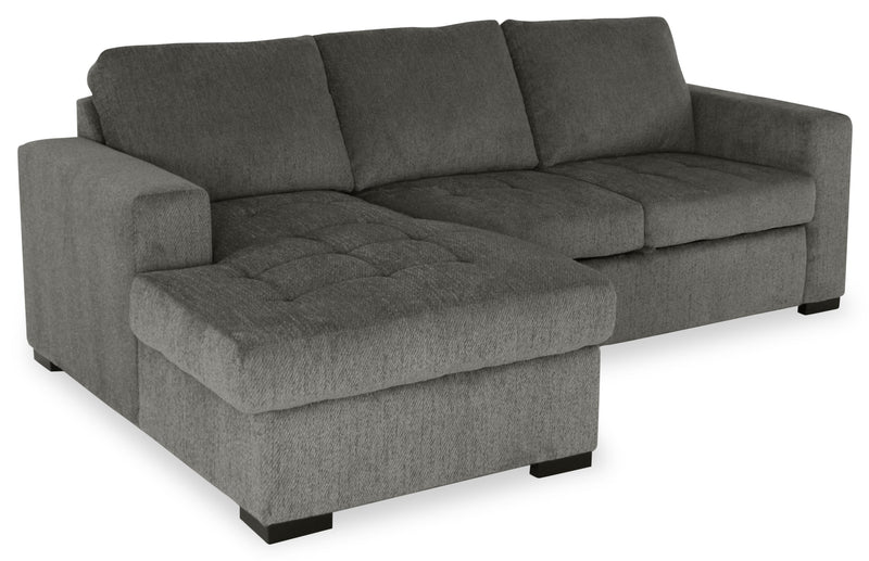 Sofa-lit sectionnel de gauche Legend 2 pièces fabriqué au Canada en tissu de chenille avec fauteuil long de rangement - brun étain