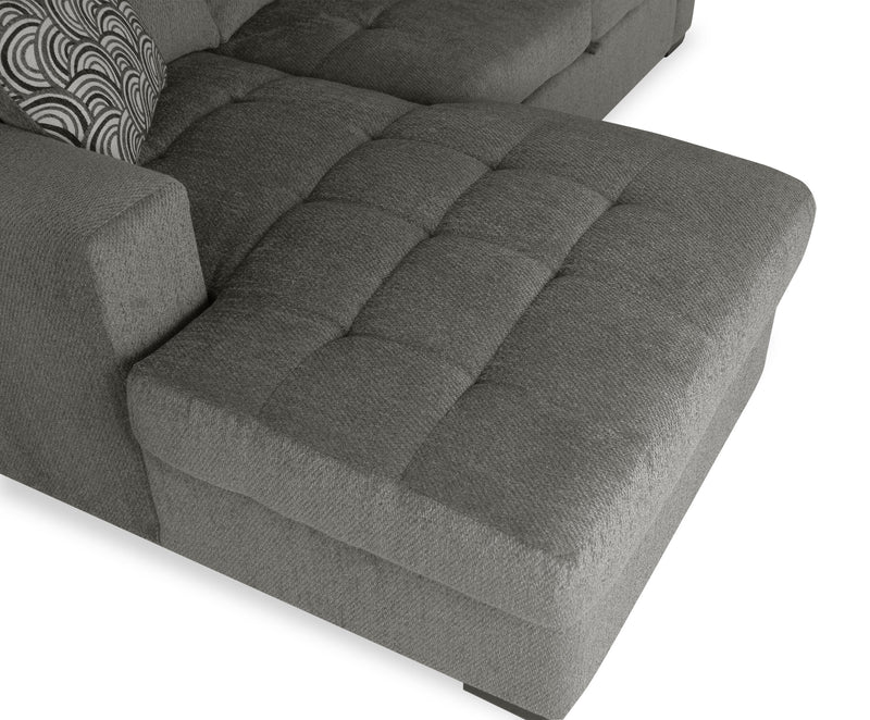Sofa-lit sectionnel de gauche Legend 2 pièces fabriqué au Canada en tissu de chenille avec fauteuil long de rangement - brun étain