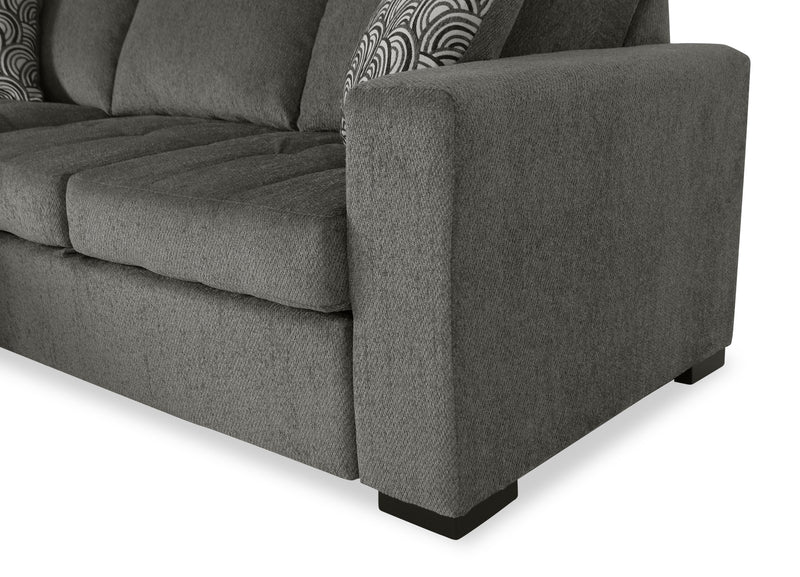 Sofa-lit sectionnel de gauche Legend 2 pièces fabriqué au Canada en tissu de chenille avec fauteuil long de rangement - brun étain