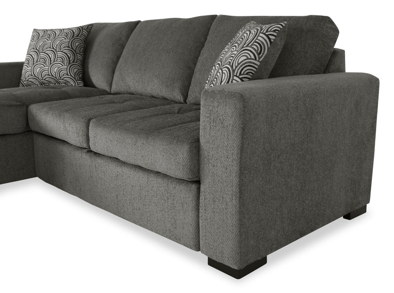 Sofa-lit sectionnel de gauche Legend 2 pièces fabriqué au Canada en tissu de chenille avec fauteuil long de rangement - brun étain