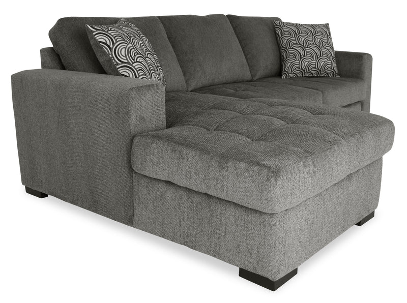 Sofa-lit sectionnel de gauche Legend 2 pièces fabriqué au Canada en tissu de chenille avec fauteuil long de rangement - brun étain