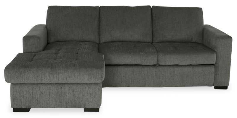 Sofa-lit sectionnel de gauche Legend 2 pièces fabriqué au Canada en tissu de chenille avec fauteuil long de rangement - brun étain