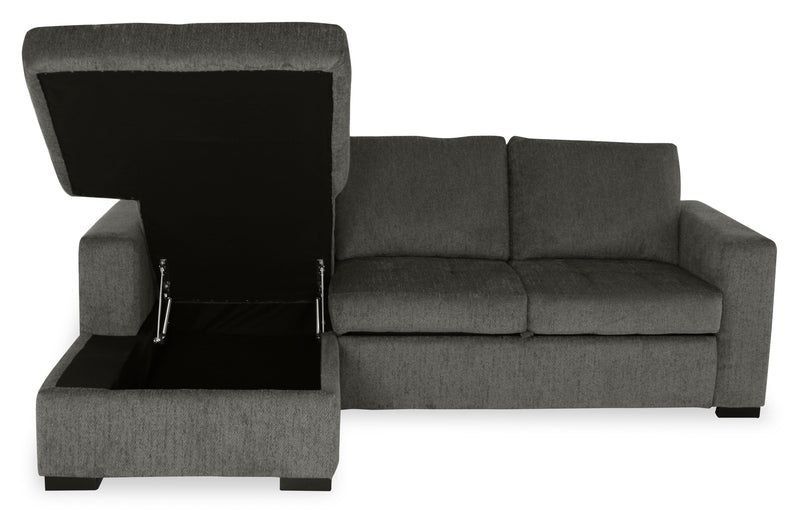 Sofa-lit sectionnel de gauche Legend 2 pièces fabriqué au Canada en tissu de chenille avec fauteuil long de rangement - brun étain