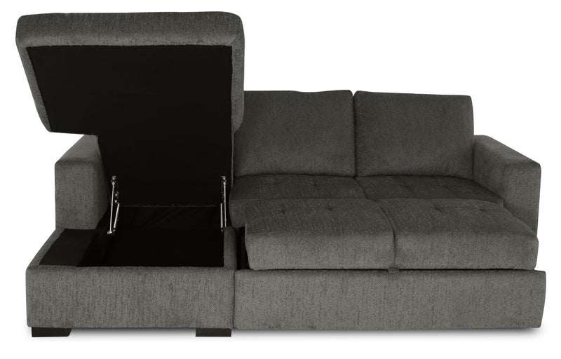 Sofa-lit sectionnel de gauche Legend 2 pièces fabriqué au Canada en tissu de chenille avec fauteuil long de rangement - brun étain