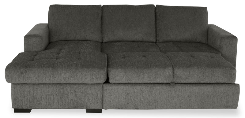 Sofa-lit sectionnel de gauche Legend 2 pièces fabriqué au Canada en tissu de chenille avec fauteuil long de rangement - brun étain