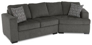 Sofa sectionnel de droite Legend 2 pièces fabriqué au Canada en tissu de chenille avec fauteuil enveloppant - brun étain