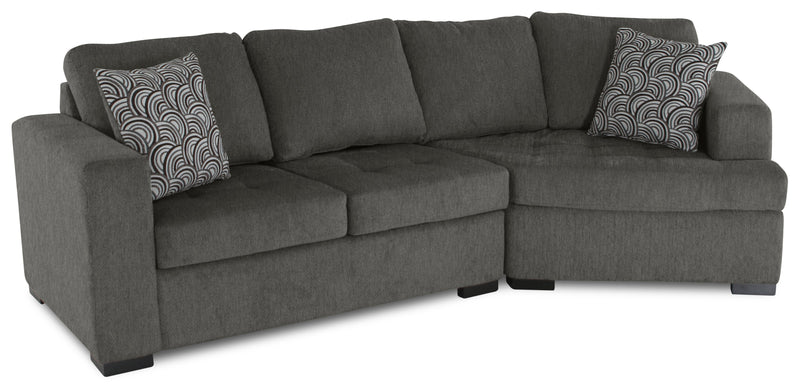 Sofa sectionnel de droite Legend 2 pièces fabriqué au Canada en tissu de chenille avec fauteuil enveloppant - brun étain