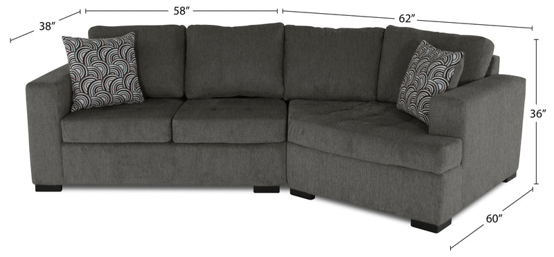 Sofa sectionnel de droite Legend 2 pièces fabriqué au Canada en tissu de chenille avec fauteuil enveloppant - brun étain