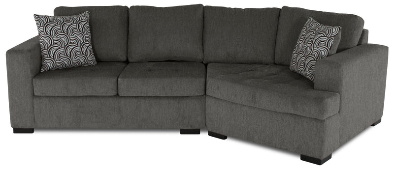 Sofa sectionnel de droite Legend 2 pièces fabriqué au Canada en tissu de chenille avec fauteuil enveloppant - brun étain