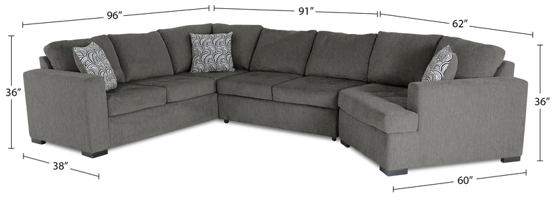 Sofa-lit sectionnel de droite Legend 3 pièces fabriqué au Canada en tissu de chenille avec fauteuil enveloppant - brun étain