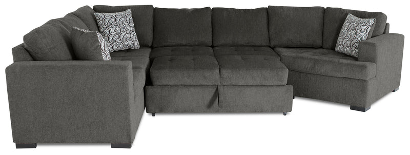 Sofa-lit sectionnel de droite Legend 3 pièces fabriqué au Canada en tissu de chenille avec fauteuil enveloppant - brun étain