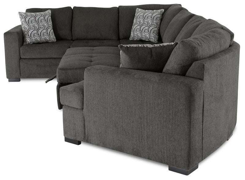 Sofa-lit sectionnel de droite Legend 3 pièces fabriqué au Canada en tissu de chenille avec fauteuil enveloppant - brun étain