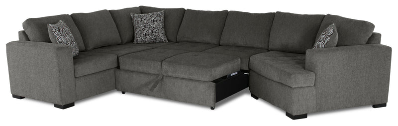 Sofa-lit sectionnel de droite Legend 3 pièces fabriqué au Canada en tissu de chenille avec fauteuil enveloppant - brun étain