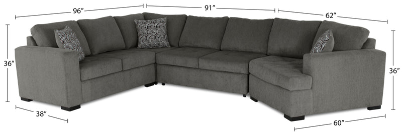 Sofa-lit sectionnel de droite Legend 3 pièces fabriqué au Canada en tissu de chenille avec fauteuil enveloppant - brun étain
