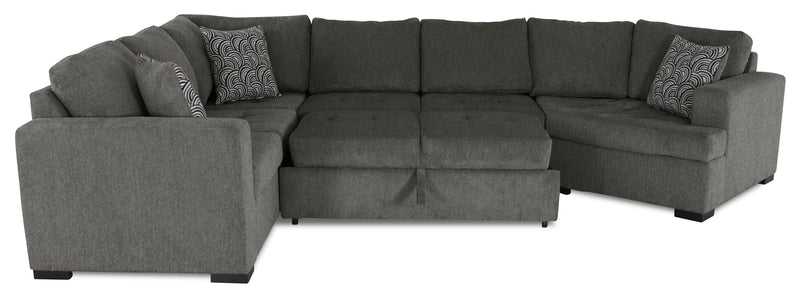 Sofa-lit sectionnel de droite Legend 3 pièces fabriqué au Canada en tissu de chenille avec fauteuil enveloppant - brun étain