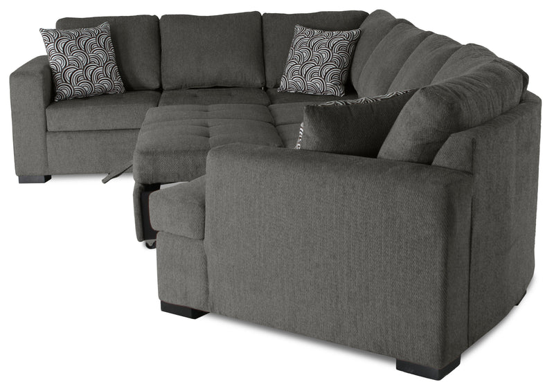 Sofa-lit sectionnel de droite Legend 3 pièces fabriqué au Canada en tissu de chenille avec fauteuil enveloppant - brun étain