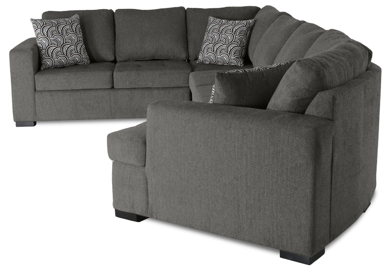 Sofa-lit sectionnel de droite Legend 3 pièces fabriqué au Canada en tissu de chenille avec fauteuil enveloppant - brun étain