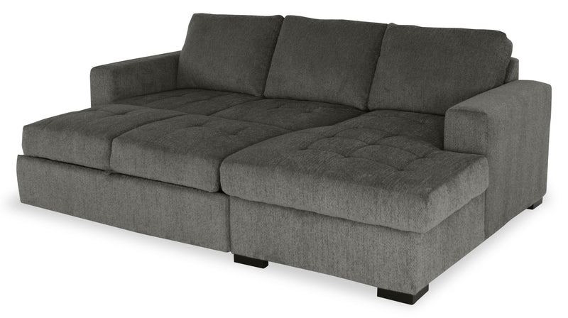 Sofa-lit sectionnel de droite Legend 2 pièces fabriqué au Canada en tissu de chenille avec fauteuil long de rangement - brun étain