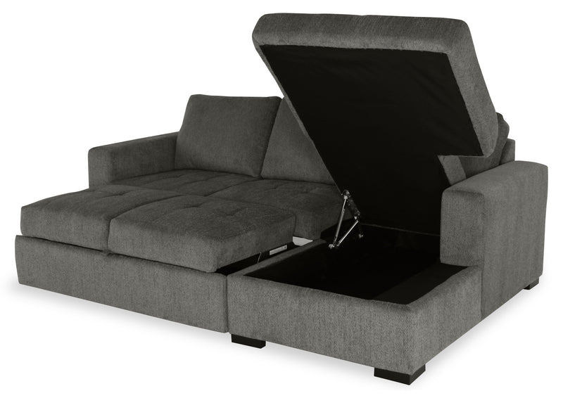 Sofa-lit sectionnel de droite Legend 2 pièces fabriqué au Canada en tissu de chenille avec fauteuil long de rangement - brun étain