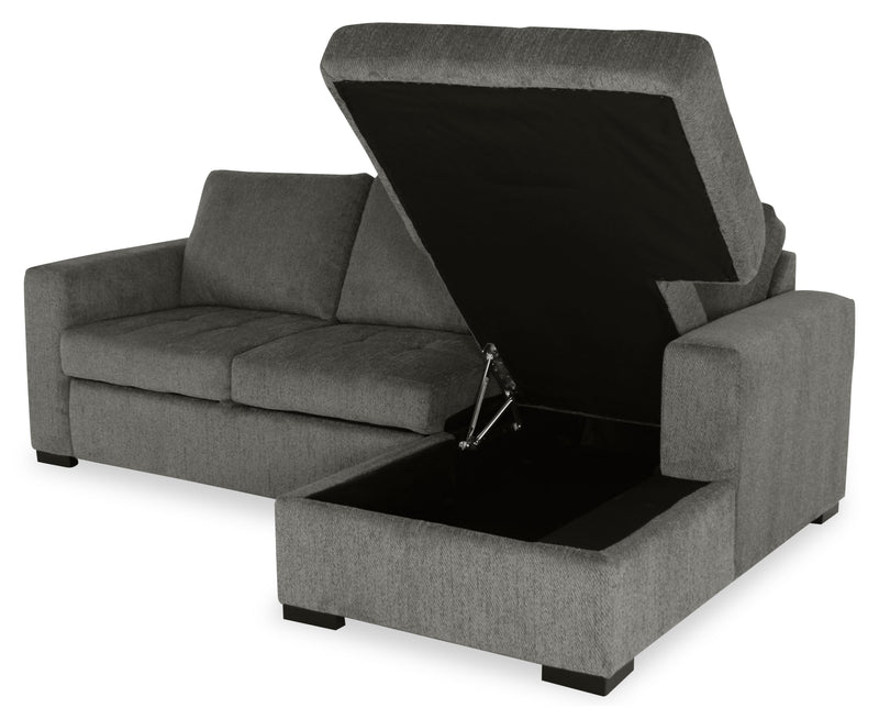 Sofa-lit sectionnel de droite Legend 2 pièces fabriqué au Canada en tissu de chenille avec fauteuil long de rangement - brun étain