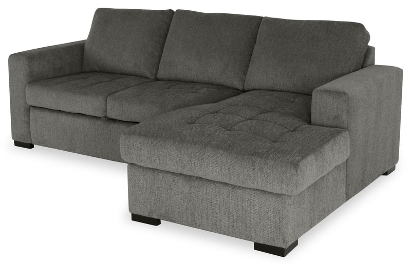 Sofa-lit sectionnel de droite Legend 2 pièces fabriqué au Canada en tissu de chenille avec fauteuil long de rangement - brun étain