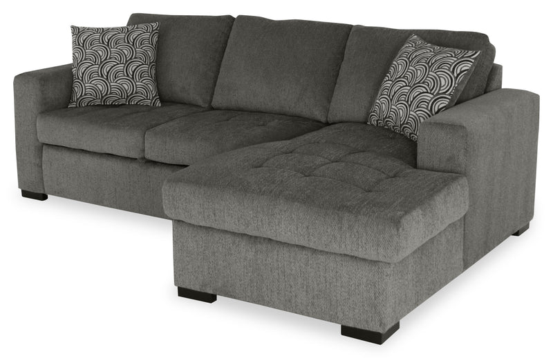 Sofa-lit sectionnel de droite Legend 2 pièces fabriqué au Canada en tissu de chenille avec fauteuil long de rangement - brun étain