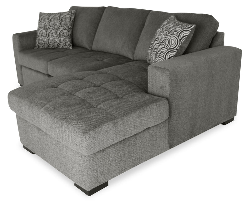 Sofa-lit sectionnel de droite Legend 2 pièces fabriqué au Canada en tissu de chenille avec fauteuil long de rangement - brun étain
