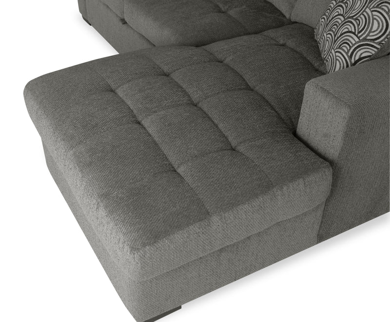 Sofa-lit sectionnel de droite Legend 2 pièces fabriqué au Canada en tissu de chenille avec fauteuil long de rangement - brun étain