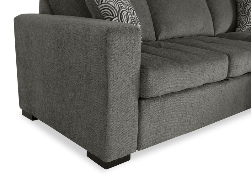 Sofa-lit sectionnel de droite Legend 2 pièces fabriqué au Canada en tissu de chenille avec fauteuil long de rangement - brun étain