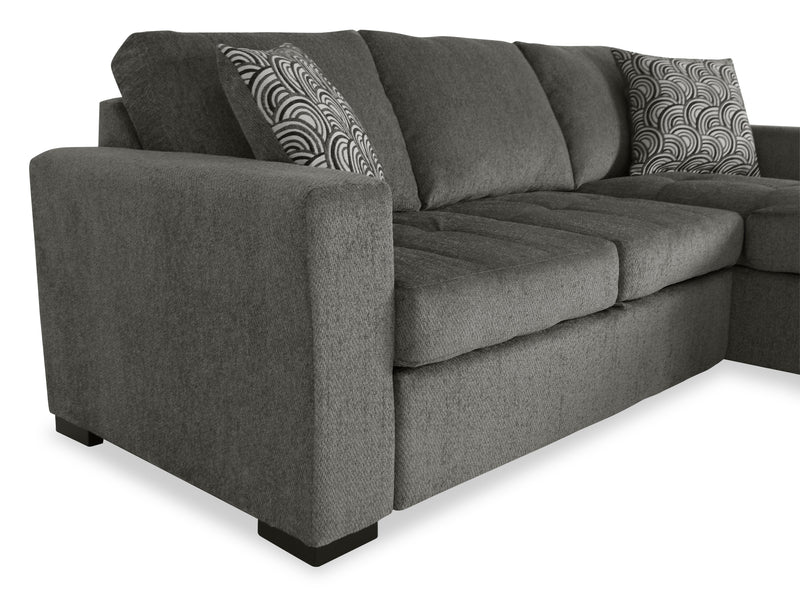 Sofa-lit sectionnel de droite Legend 2 pièces fabriqué au Canada en tissu de chenille avec fauteuil long de rangement - brun étain