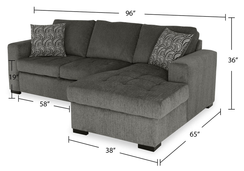 Sofa-lit sectionnel de droite Legend 2 pièces fabriqué au Canada en tissu de chenille avec fauteuil long de rangement - brun étain