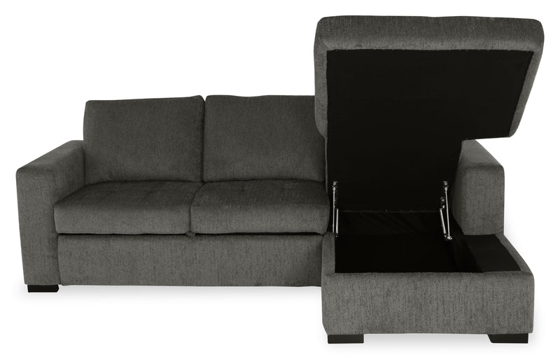 Sofa-lit sectionnel de droite Legend 2 pièces fabriqué au Canada en tissu de chenille avec fauteuil long de rangement - brun étain