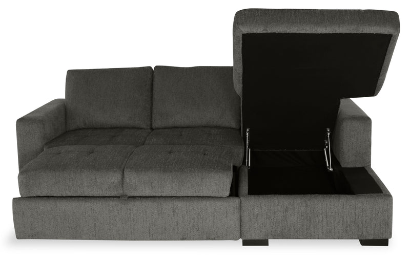 Sofa-lit sectionnel de droite Legend 2 pièces fabriqué au Canada en tissu de chenille avec fauteuil long de rangement - brun étain