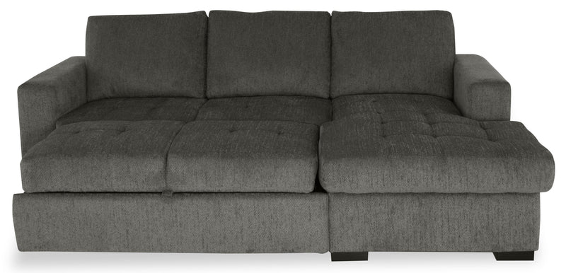 Sofa-lit sectionnel de droite Legend 2 pièces fabriqué au Canada en tissu de chenille avec fauteuil long de rangement - brun étain